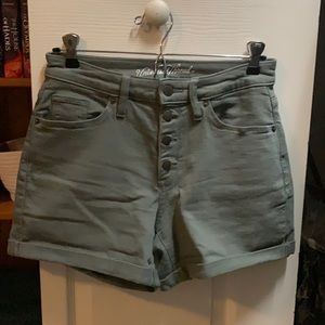 Green button front shorts